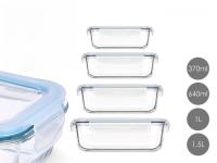 MAXHOME-Set 4 fiambreras borosilic rectangulares 370-600-1000-1500ml,Juego de 4 recipientes de almacenamiento de alimentos de cristal,recipientes de vidrio con tapas - details 0