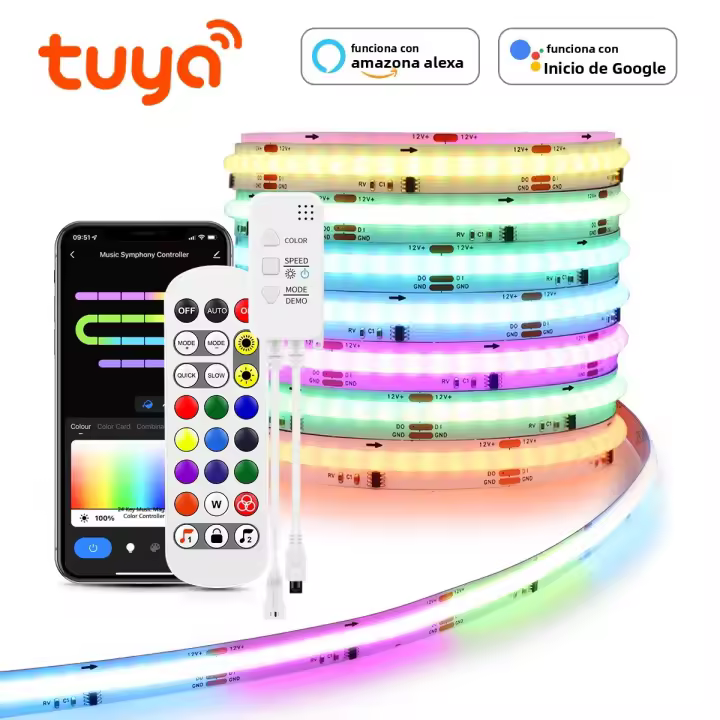 Tira De LED RGB-IC COB Wifi Tuya 1M-5M Kit Con Colores RGB Inteligente WS2811 Addressable FCOB Para Alexa Google Home - 1