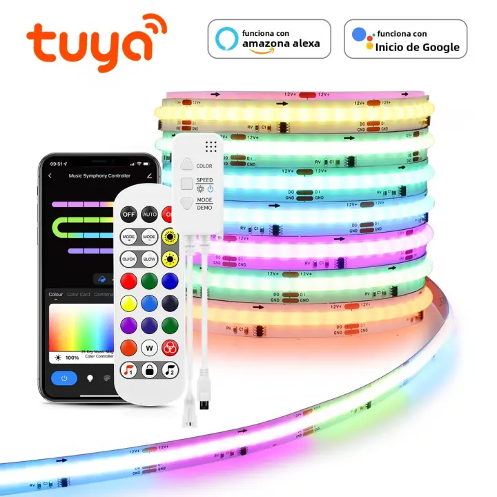 Tira De LED RGB-IC COB Wifi Tuya 1M-5M Kit Con Colores RGB Inteligente WS2811 Addressable FCOB Para Alexa Google Home - 1