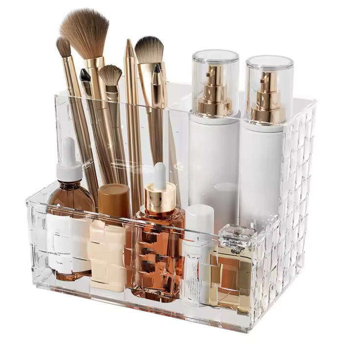 Organizador De Maquillaje Transparente Grande Con Múltiples Redes Caja De Almacenamiento Para Escritorio Soporte Para Control Remoto - 1