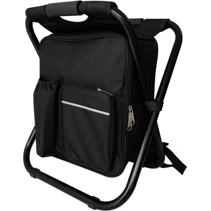 Silla de camping plegable con mochila, taburete multifuncional para pesca, silla de mochila ultraligera, impermeable y aislante para camping, barbacoa, picnic, viajes y caza, color negro - 1