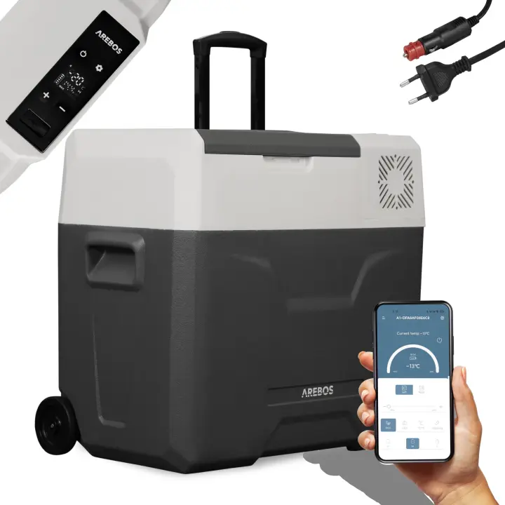 AREBOS Caja refrigerada 47 L con ruedas coche nevera APP congelador caja camping - 1