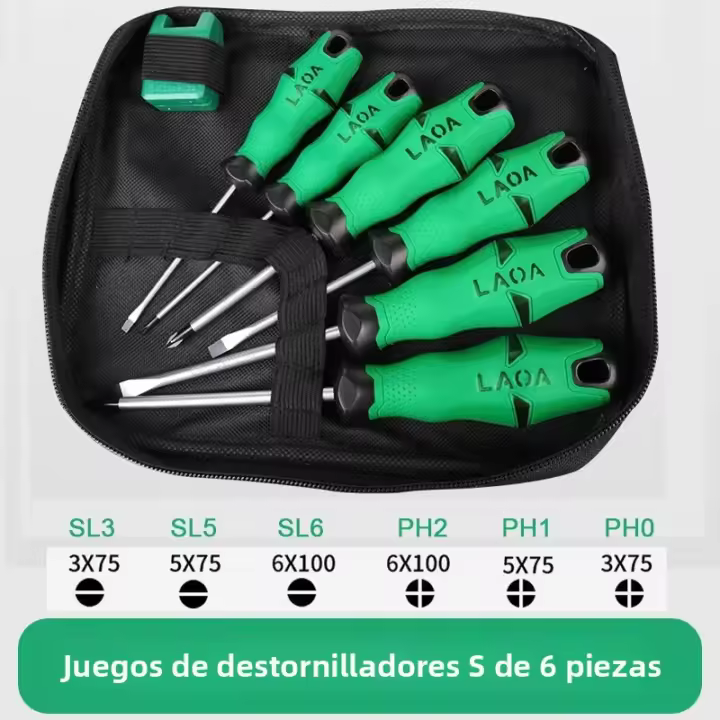 Kit De Destornilladores LAOA Con Bolsa De Lona Y Magnétizador De Destornilladores Cr-V De Tamaños Variados Phillips Y Clavos Herramientas Manuales Multifuncionales Antideslizantes - 1
