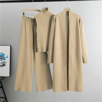 Conjunto De Traje De Pijama Para Mujer 3 Piezas Vintage Moda Primavera Otoño Cardigan Chaqueta Y Pantalones Tejidos Algodón Y Viscosa Estilo Oficina Alto Ajuste Talla Alta - details 1
