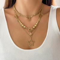 Collar Colgante Estrella Y2K Moda Punk Irregular Con Bolas Y Cadena Multicapa Para Mujer Joyería De Moda Collar De Fiesta - details 4