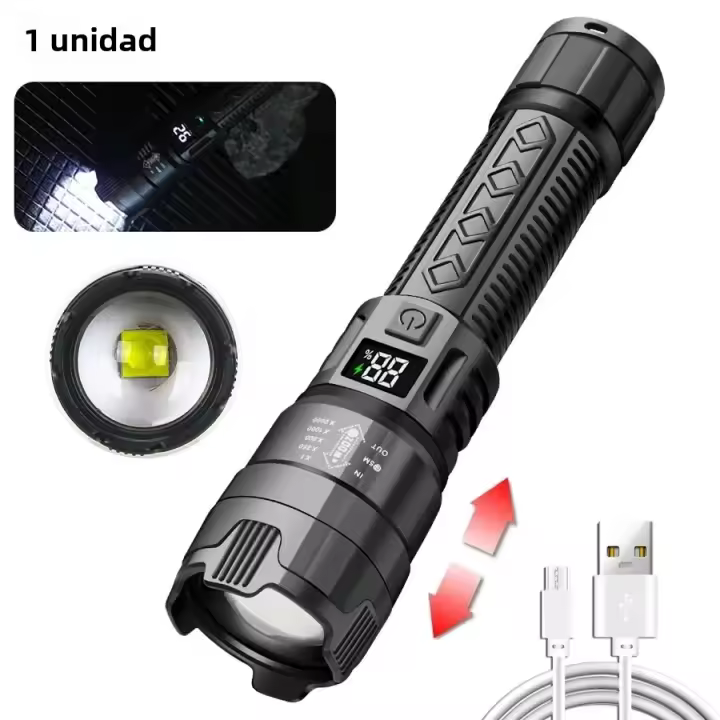 Linterna táctica de alta potencia para acampar, linterna tipo C, recargable por USB, Zoom, de largo alcan, Ultra potente, 9900IM - 1