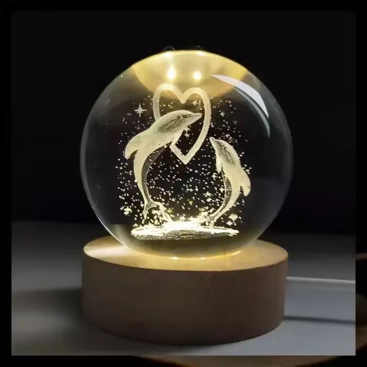 Lámpara De Noche Cristal Galaxia Planetaria Luz Brillante Decoración Para El Hogar Regalo De Navidad Luz De Mesa LED Redonda - 1