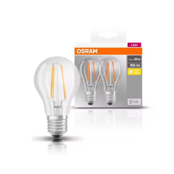 Pack 2 Bombilla LED OSRAM A E27 Transparente 6,5W 806Lm 2700K - 1