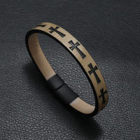Pulsera De Cuero Hiphop Rock Para Hombres Con Hebilla Magnética Cruzada Accesorios Casuales Joyería Punk Pulsera Brazalete - details 6