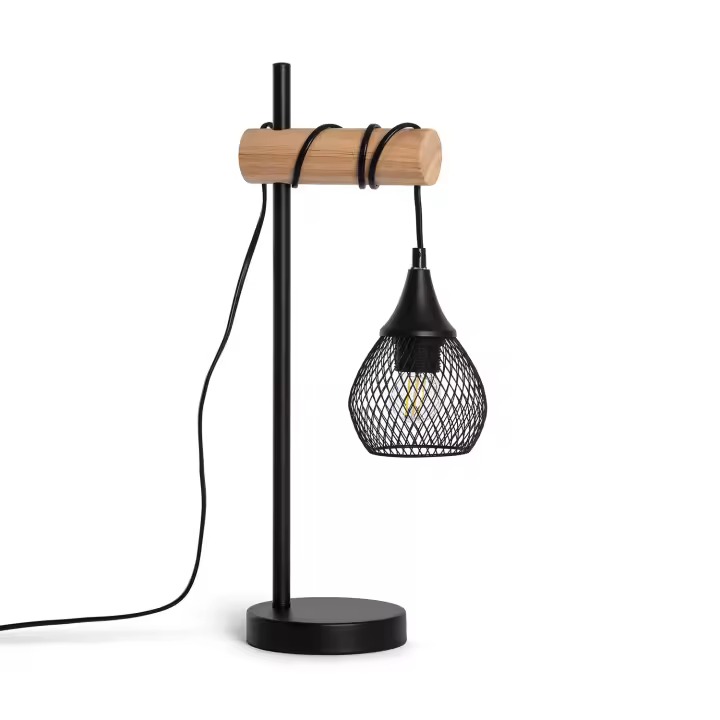 Ledkia Lámpara de Mesa de Metal y Madera Monah ILUZZIA - Diseño Único y Elegante - 1
