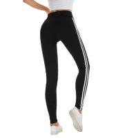 Leggings Deportivas De Control De Abdomen Con Rayas Lateral Para Mujer High Waist Elastic Waist Polyester Yoga Pantalones Comprimido - details 2