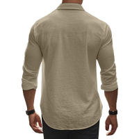 Camisa informal de manga larga de color liso para hombre, camisa playera de algodón con solapa y botones, de manga larga - details 7