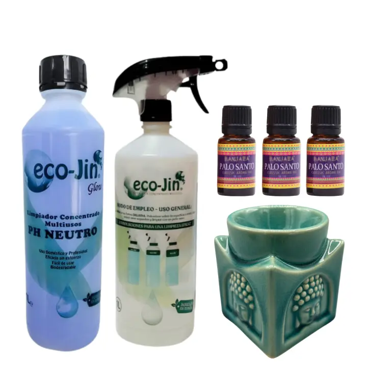 Ecojin Original a Elegir laboncler + Difusor + 3 Fragancias + Precioso Quemador de Esencias. Limpia Tu Hogar con Ecojin y Completa el Pack con Aceites Naturales Hechos en la India, Ideales para Aromatizar con Fragancias Relajantes. Oferta Temporal eco jin - 1