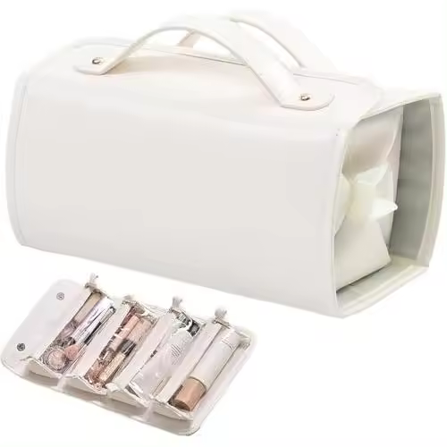 Binozinco - Neceser de piel 4 en 1 resistente al agua, bolsa de maquillaje colgante con múltiples compartimentos, transparente y desmontable, bolsa de viaje para cosméticos colgante plegable y portátil de gran capacidad (blanco) - 1
