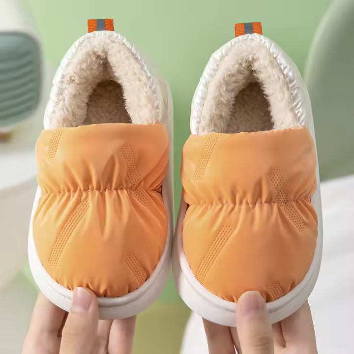 Zapatos De Algodón Para Niños Y Niñas Con Lining De Peluche Calientes Antideslizantes Para Interior Color Sólido Protección Contra El Frío - 1