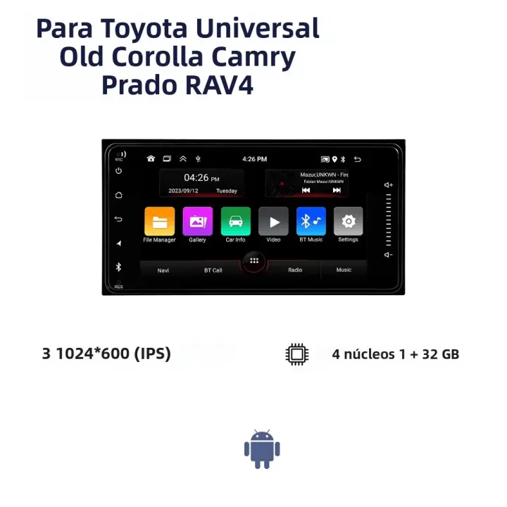 Reproductor Multimedia Android 13 Universal Para Coche 2 Din CarPlay 2Din Estéreo Compatible Con Toyota Vios Crown Camry Hiace Previa Corolla RAV4 Con GPS Y Control Desde El Volante - 1
