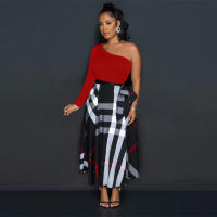 Vestido Elegante Para Mujer Con Un Hombro Largo Manga Completa Estampado Cintura Alta Abertura Vestido Para Cumpleaños Y Fiestas Nocturnas - details 18