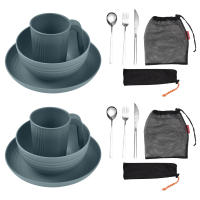 Juego De Utensilios Para Camping Portátil Con Tazón Plato Vaso Cuchara Tenedor Navaja De Acero Inoxidable Kit De Mesa Al Aire Libre Y Picnic - details 17