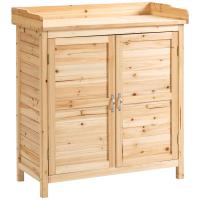 Outsunny Armario de Jardín de Madera Cobertizo Exterior Cobertizo para Almacenaje con 2 Puertas Estante y Patas Elevadas para Terraza Patio 83x40x92 cm Natural - details 0