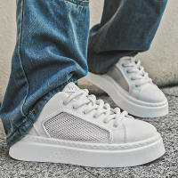 Zapatos Casuales Para Hombre Verano Transpirables Blancos Plataforma Ligera Antideslizantes Zapatillas De Caminar Mesh Zapatos De Correr - details 11