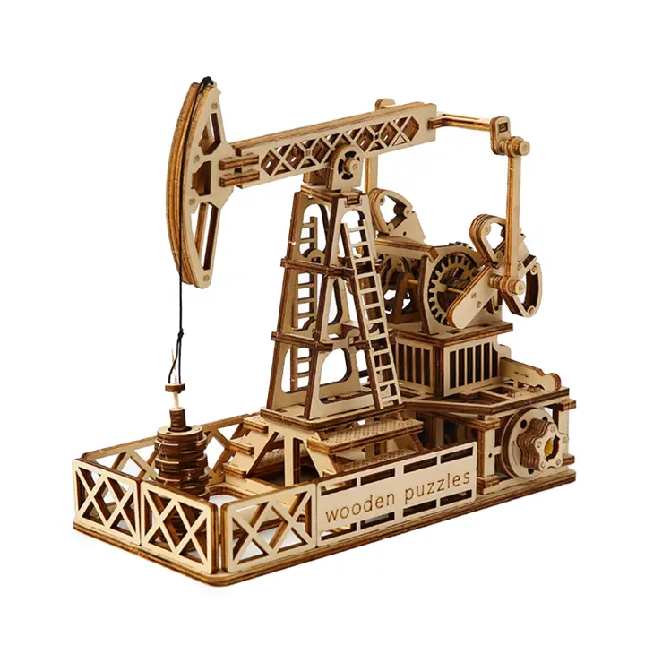 DAM. Maqueta de Madera 3D, diseño de Pozo petrolífero con movimiento mecánico. 186 piezas. 22x11x18cm. - 1