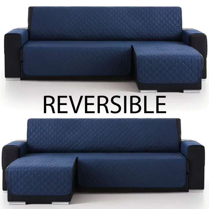 Funda Cubre Sofá Chaise Longue Acolchado Reversible Antiácaros Protector Manchas Rombos (Para Brazo derecho y Izquierdo) Válido Hasta 290 cm De Ancho De Brazo A Brazo - 1