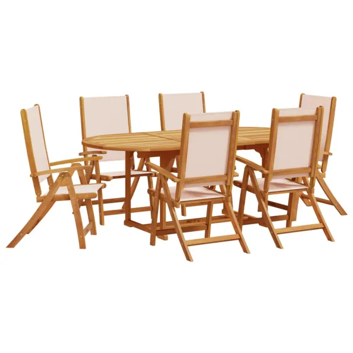 vidaXL Juego comedor de jardín 7 pzas madera maciza acacia y textileno - 1