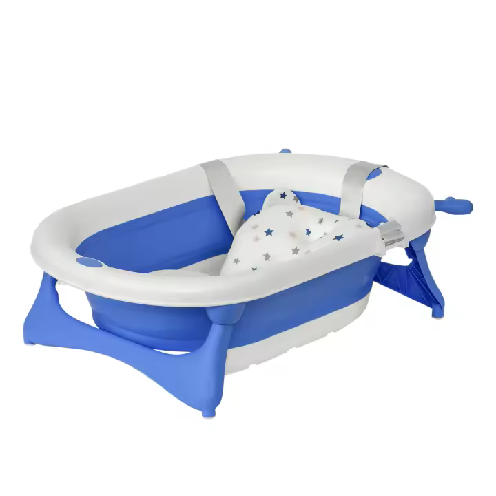 HOMCOM Bañera Plegable para Bebé Recién Nacido hasta 3 Años 81,5x50,5x23,5 cm con Tapón Termosensible Cojín y Almohadillas Antideslizantes - 1