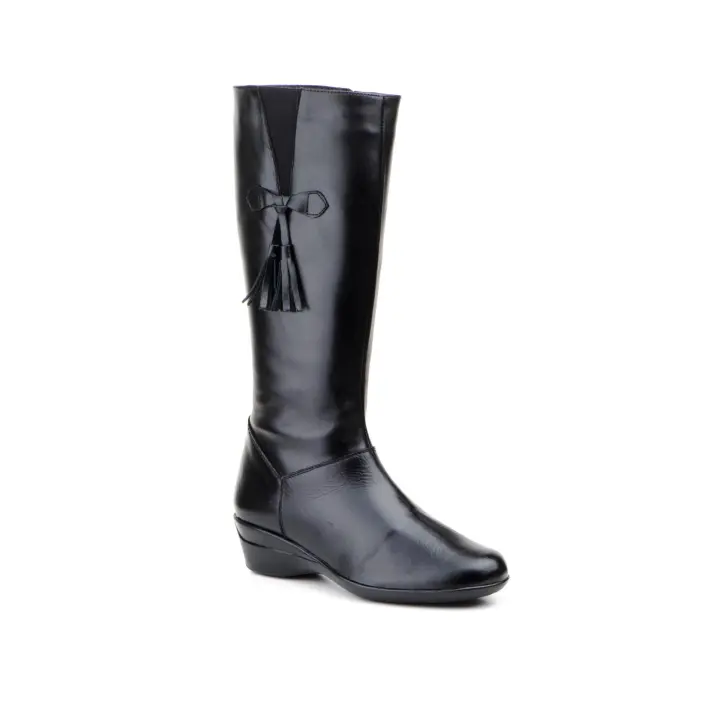 1014 Botas Mujer JAM Piel Negro Cuña Cremallera Borlas Elásticos - Estilo Elegante - 1