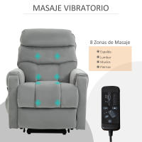 HOMCOM Sillón de Masaje Relax Sillón Levantapersonas con Reclinación Eléctrica hasta 135° Control Remoto y 8 Zonas de Masaje Tapizado en Terciopelo y Acolchado 79x97x103 cm Gris - details 0