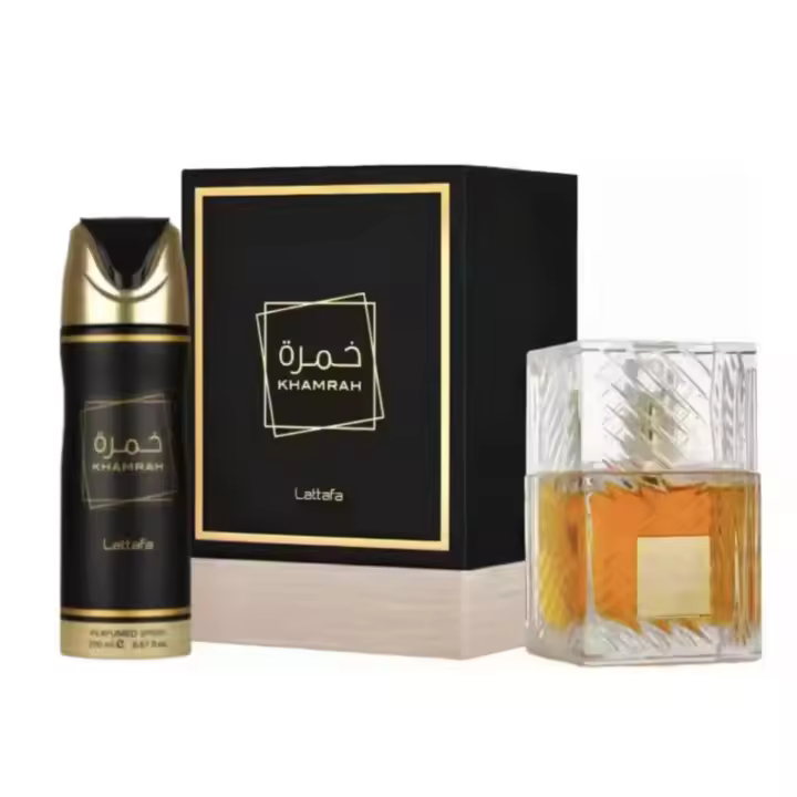 KHAMRAH LATTAFA PERFUME + DESODORANTE ARABE UNISEX ORIGINAL EMIRATOS ARABES UNIDOS 100 ML+ 200 ML - 1