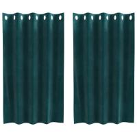Cortinas Opacas vidaXL con Ojales 2 pcs Verde Oscuro de Terciopelo - details 1