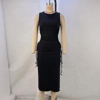 Vestido De Mujer Estilo Moderno Verano Cuello Redondo Sin Mangas Cintura Ajustable Hueco Y Abertura En La Cadera Vestido Midi Casual - details 1