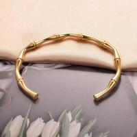Pulsera Brazalete Mujer Cuff Bambú Chapado en Oro Acero Inoxidable Elástico Amplio Charms Retorcido Plata Pulsera Oro - details 1