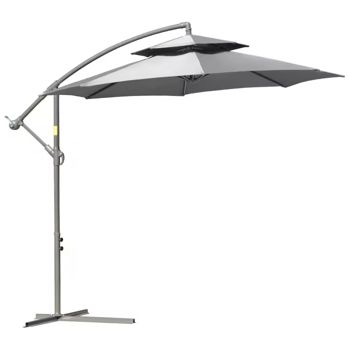 Parasol Voladizo Ø 2,67x2,45 m Parasol Doble Base Cruzada Maple Protección Solar Exterior Poliéster Acero Gris Claro - 1