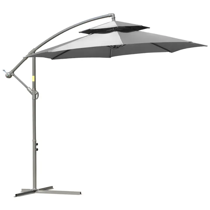 Parasol Voladizo Ø 2,67x2,45 m Parasol Doble Base Cruzada Maple Protección Solar Exterior Poliéster Acero Gris Claro - 1