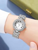 Juego De 5 Piezas Reloj De Pulsera Para Mujer Con Anillo Collar Y Pendientes De Strass Moda Casual Joyería Femenina - details 0