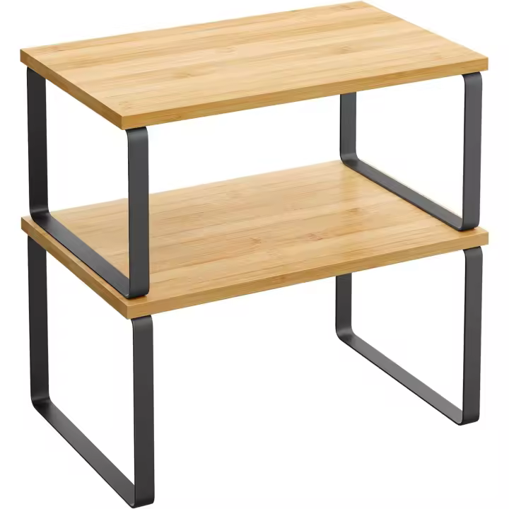 MAXHOME-Juego de 2 Estantes para Especias, Organizador de Mostrador Expandible, Estante de armarios Apilable, Estante de almacenamiento de cocinaEstante Bambu X2   40 x19.5 x15.5 /40 x18.3x13.5 cm - 1