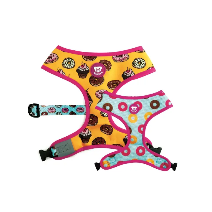 Dukier - Arnes Reversible para Perro en Neopreno Ajustable en Pecho Diseño Cupcakes , dos Diseños en 1, CUPCAKES - 1