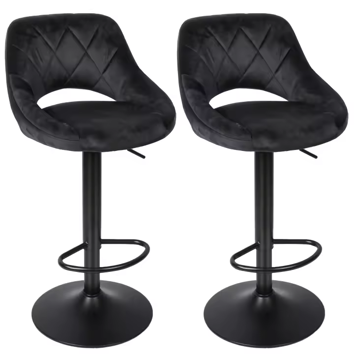 Taburete de bar de terciopelo de 2 plazas, regulable en altura con patas de metal - 1
