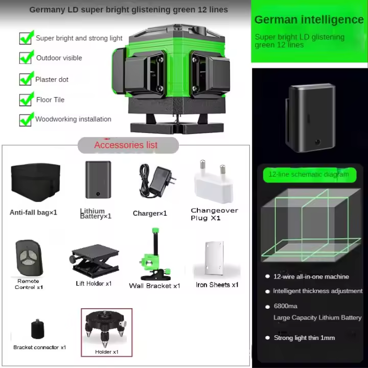 16 Lines 4D Laser Level green line Self Leveling 360 Horizontal And Vertical Super Powerful Laser level green Beam laser level - 1