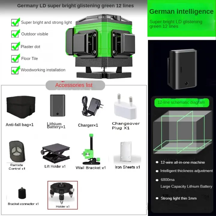 16 Lines 4D Laser Level green line Self Leveling 360 Horizontal And Vertical Super Powerful Laser level green Beam laser level - 1