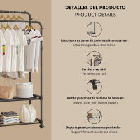 LUTODY - Perchero pie de burro y zapatero ,Con ruedas giratorias y estante para zapatos - Zapatero multifuncional para la casa y el dormitorio - details 5