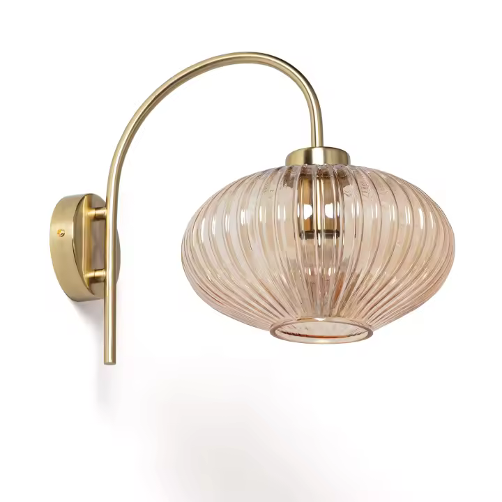LEDKIA LIGHTING - Lámpara de Pared Basile | Diseño Clásico y Elegante | Soporte para Bombilla E27 | Uso Interior IP20 | Dimensiones Compactas 29x36x24cm, Ámbar, Cristal - 1