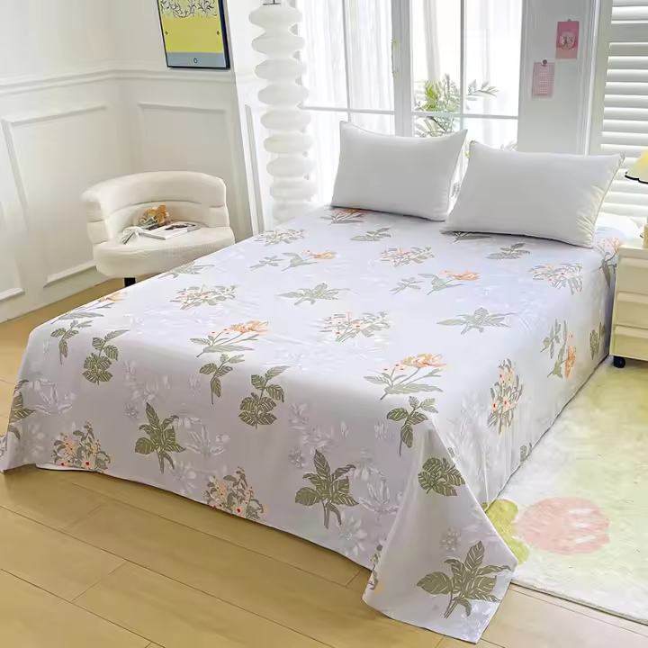 Sábana De Cama Individual/Reina/King Con Estampado De Flores Sábana Plana De Poliéster 100% Sin Fundas De Almohada - 1