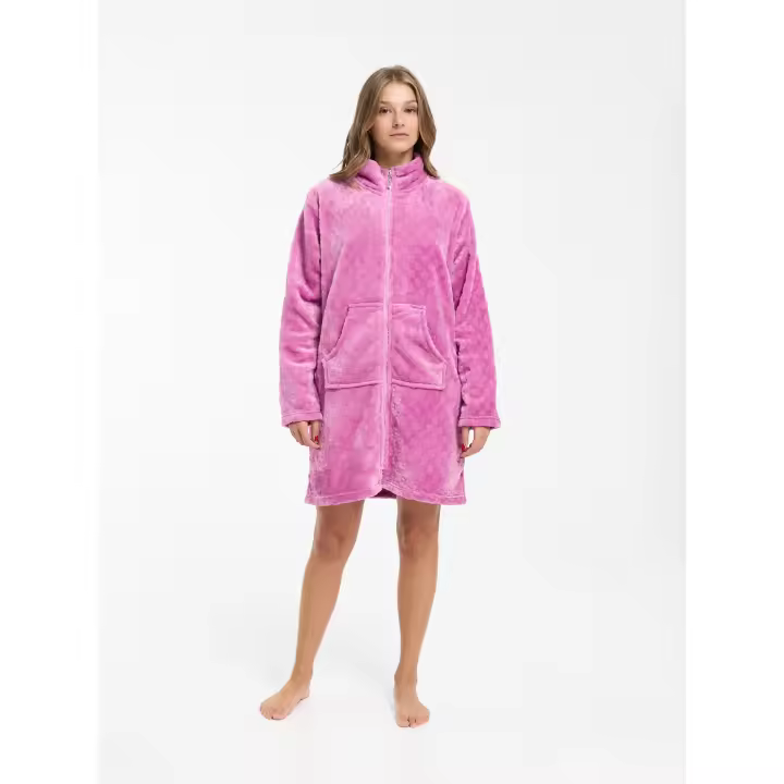 Mini Kitten Bata de Coralina de Invierno Cómoda y suave perfecta para el hogar con cremallera y bolsillos delanteros - 1