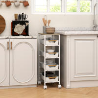 HOMCOM Carro de Cocina de Almacenamiento de 5 Niveles Carrito Auxiliar con Ruedas Tablero Efecto Madera y 4 Cajones Extraíbles Carrito de Cocina para Comedor Salón 39,5x24x82 cm - details 1