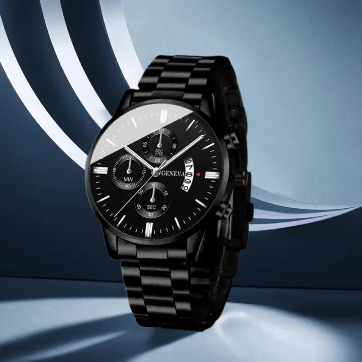 Reloj De Cuarzo Para Hombre Con Tres Ojos Y Calendario En Acero Inoxidable Y Aleación De Hierro Estilo Casual Y Moda - 1