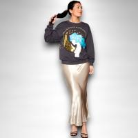 Sudadera Luna Anabel Lee Mujer | Gris Antracita Algodón Oversize | Maxi Print Lentejuelas Foil Dorado - details 3