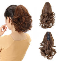 Extension De Cabello Sintético Curly Rizado Corto 10 Pulgadas Clip-In Para Mujer Color Marrón Negro Pieza Única Alta Calidad Fibra De Temperatura Alta - details 4